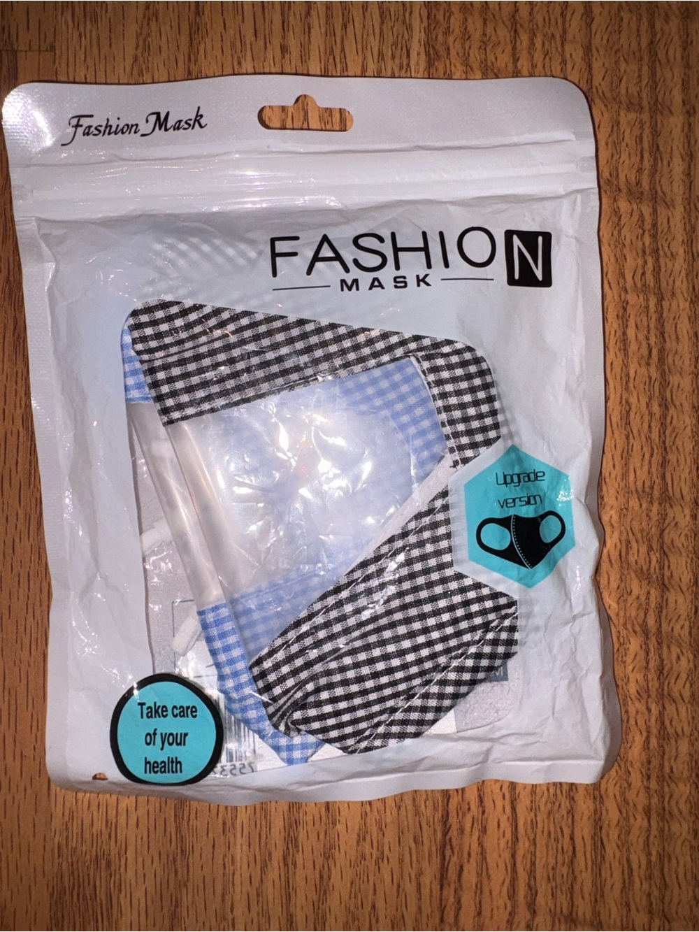 🆕 Cute Black & Light Blue Gingham Face Mask with Transparent Window - 2 Pack